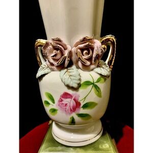 Vintage Wales Made In Japan Porcelain Rose With Gold Gilt Vase‎ Excellent ~Video